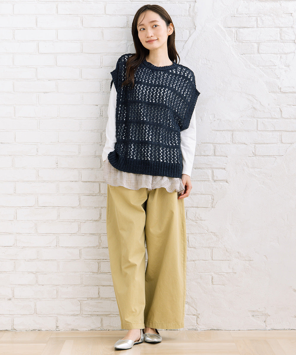 FONTLAB テープヤーンニットベスト×チェックフリルヘムインナーアンサンブル