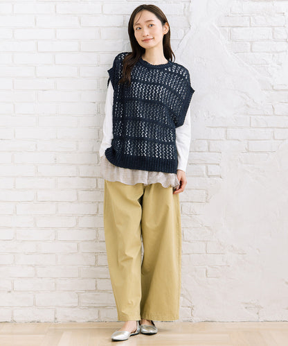 FONTLAB テープヤーンニットベスト×チェックフリルヘムインナーアンサンブル