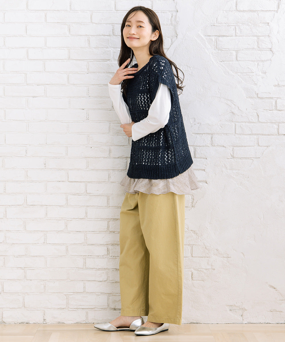 FONTLAB テープヤーンニットベスト×チェックフリルヘムインナーアンサンブル