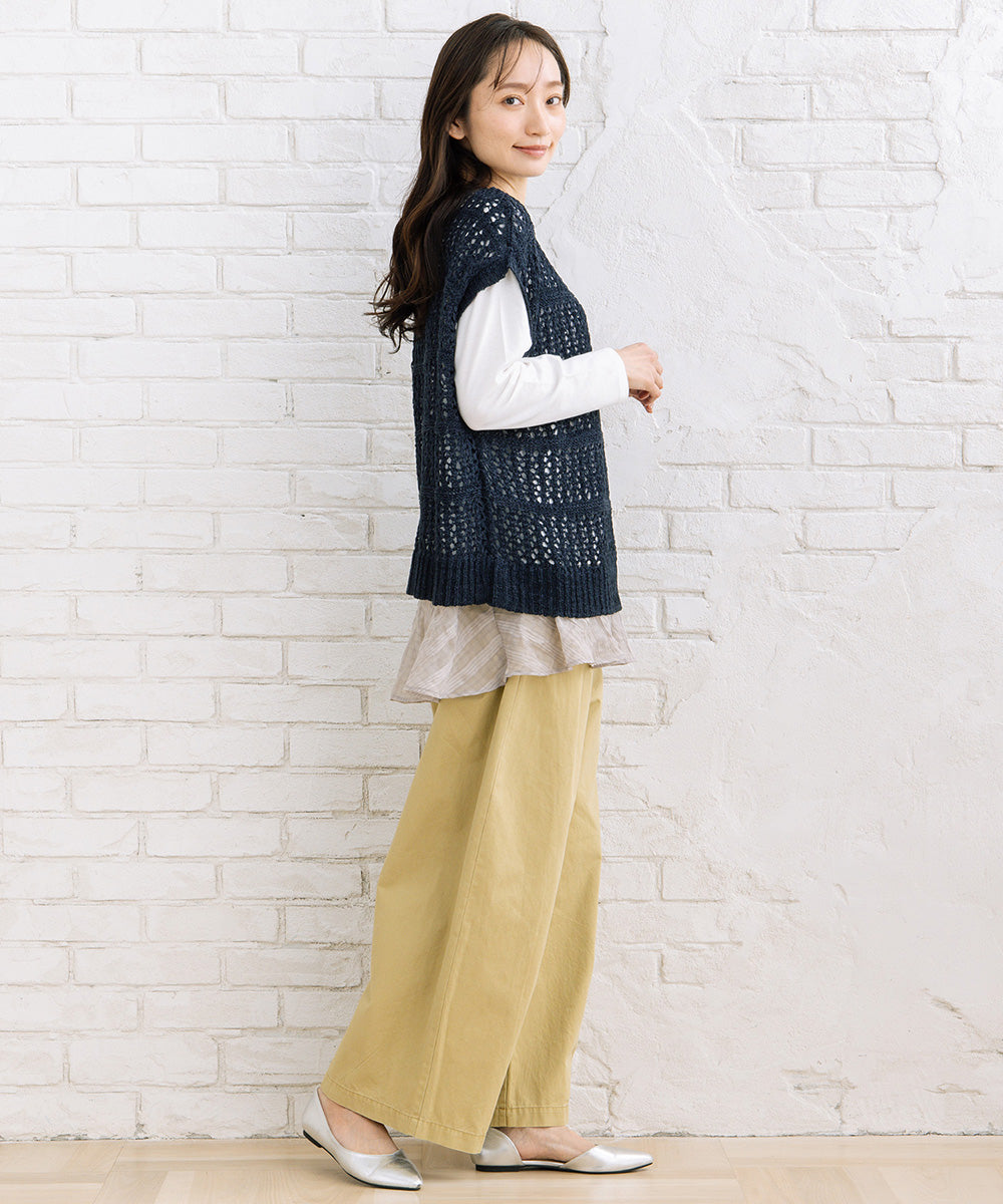 FONTLAB テープヤーンニットベスト×チェックフリルヘムインナーアンサンブル