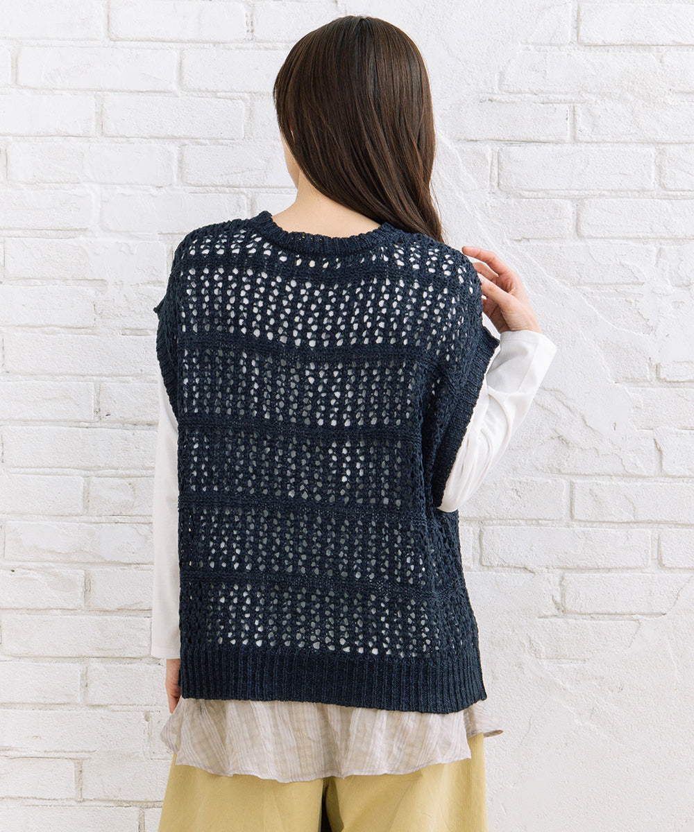 FONTLAB テープヤーンニットベスト×チェックフリルヘムインナーアンサンブル