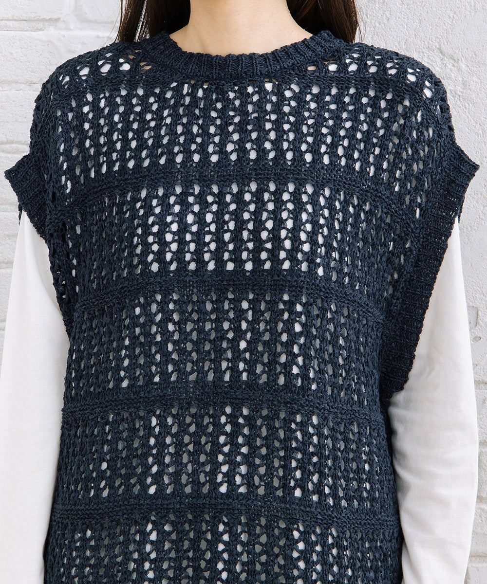 FONTLAB テープヤーンニットベスト×チェックフリルヘムインナーアンサンブル