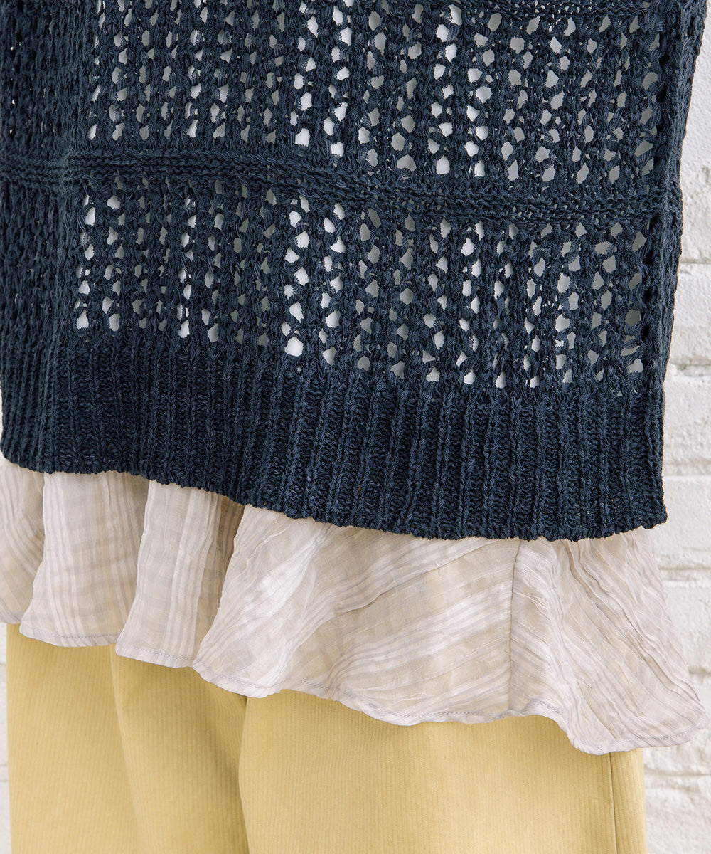 FONTLAB テープヤーンニットベスト×チェックフリルヘムインナーアンサンブル