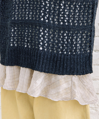 FONTLAB テープヤーンニットベスト×チェックフリルヘムインナーアンサンブル