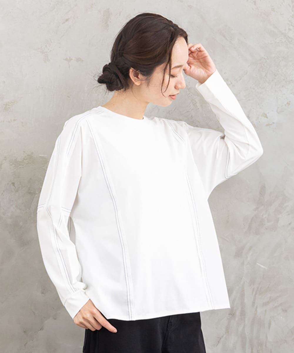 FONTLAB 布帛コンビ配色ステッチカットソー