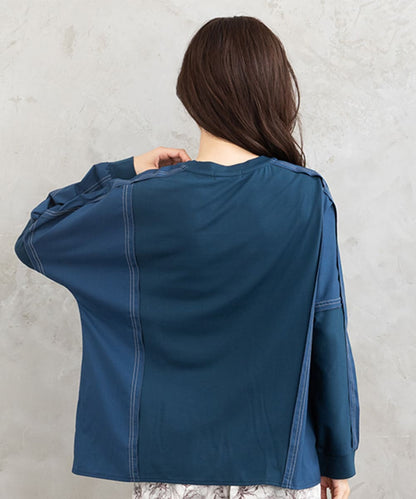 FONTLAB 布帛コンビ配色ステッチカットソー