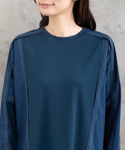 FONTLAB 布帛コンビ配色ステッチカットソー