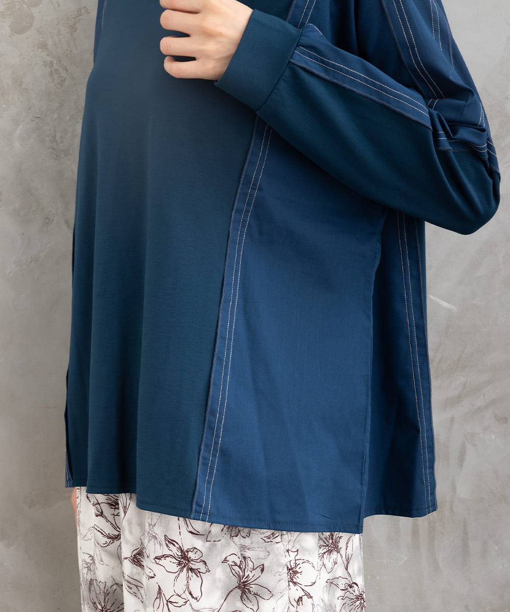 FONTLAB 布帛コンビ配色ステッチカットソー