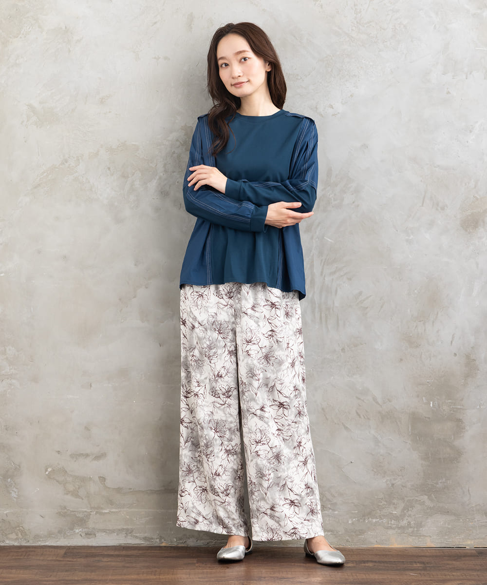 21号(6L～) FONTLAB 布帛コンビ配色ステッチカットソー