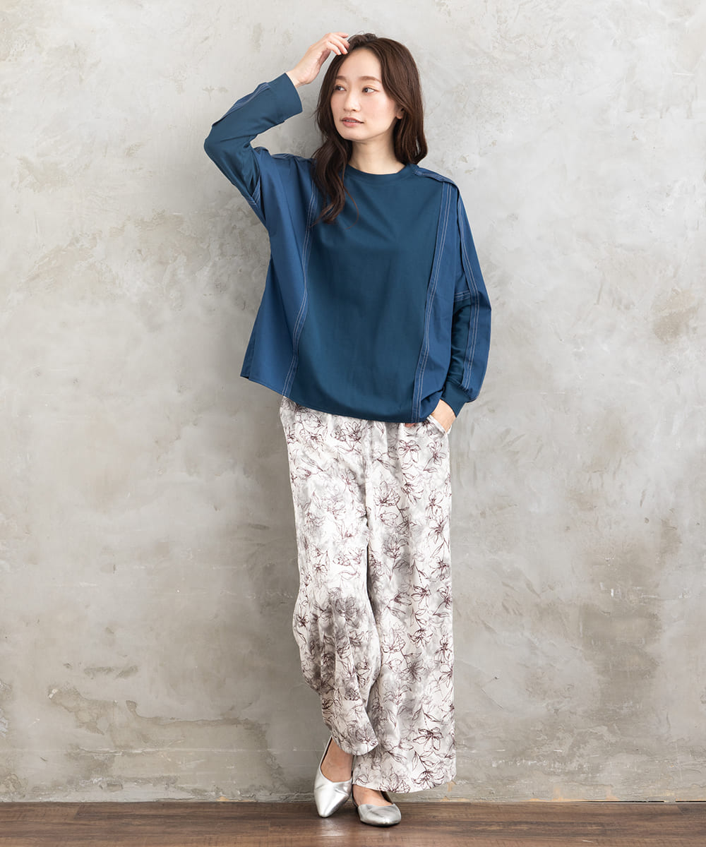 FONTLAB 布帛コンビ配色ステッチカットソー