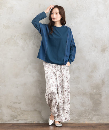 21号(6L～) FONTLAB 布帛コンビ配色ステッチカットソー