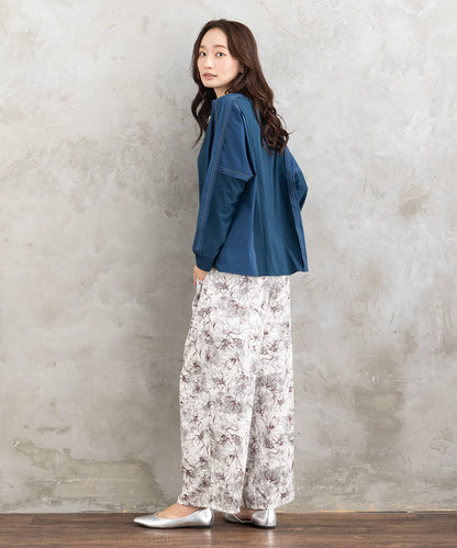 21号(6L～) FONTLAB 布帛コンビ配色ステッチカットソー