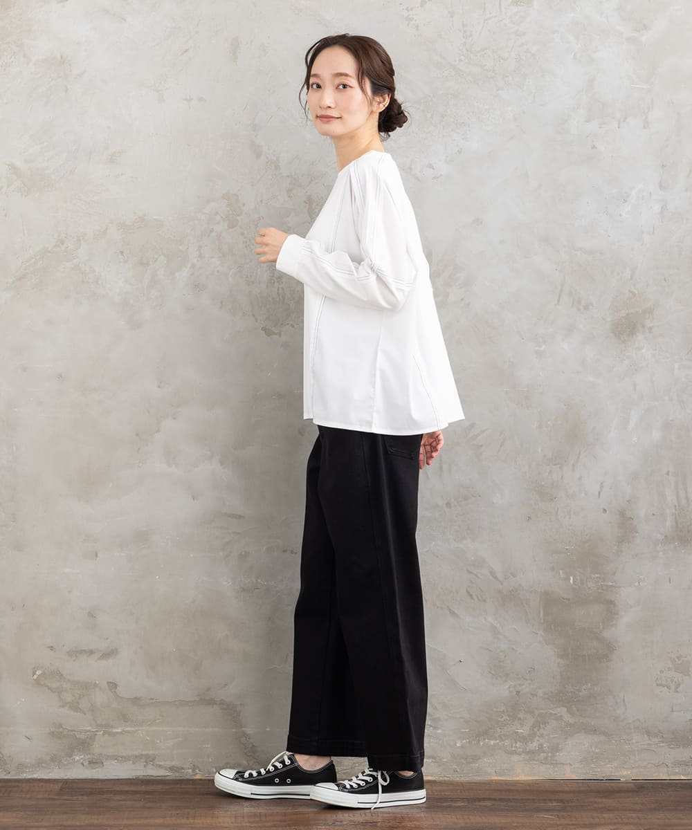 21号(6L～) FONTLAB 布帛コンビ配色ステッチカットソー