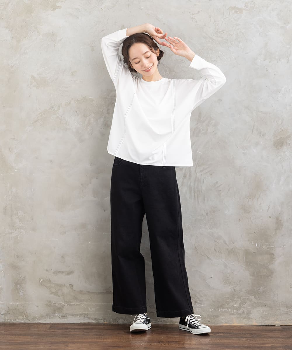 21号(6L～) FONTLAB 布帛コンビ配色ステッチカットソー