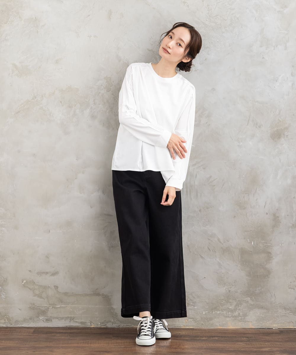 21号(6L～) FONTLAB 布帛コンビ配色ステッチカットソー