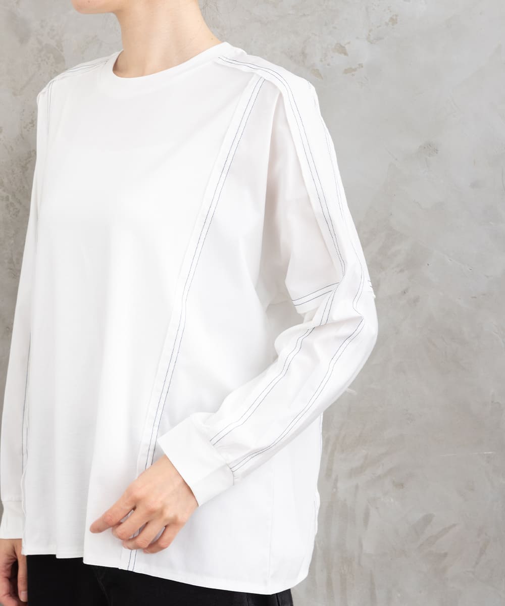 21号(6L～) FONTLAB 布帛コンビ配色ステッチカットソー