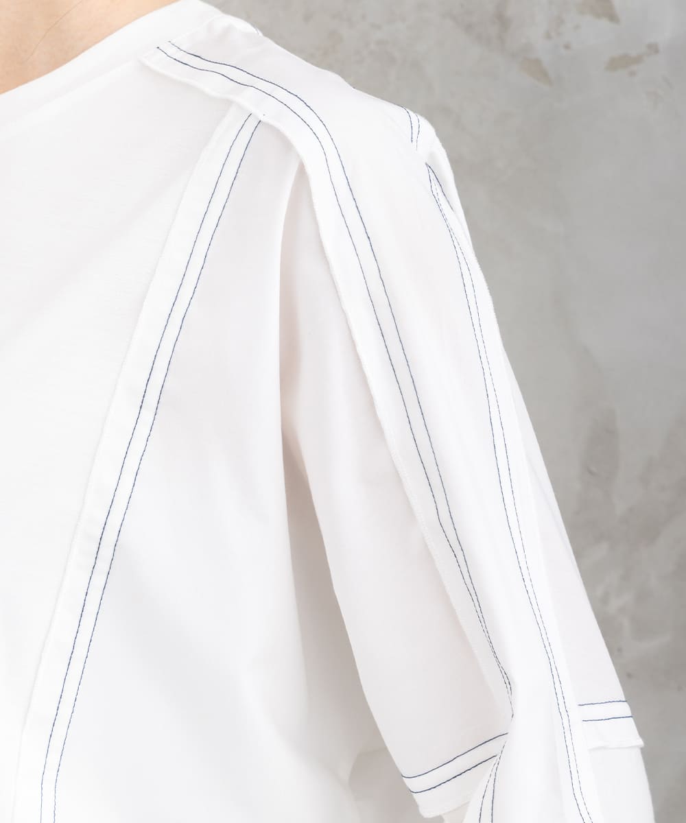 FONTLAB 布帛コンビ配色ステッチカットソー