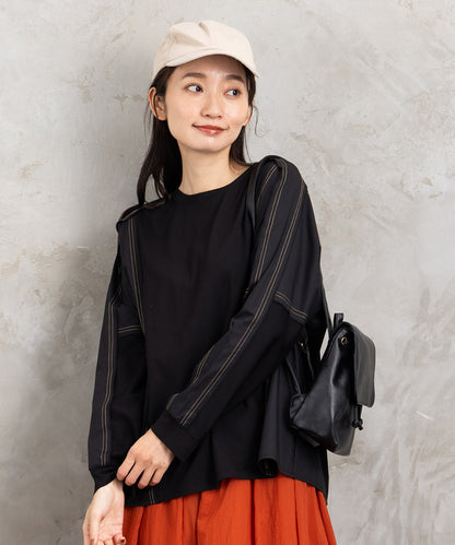 21号(6L～) FONTLAB 布帛コンビ配色ステッチカットソー