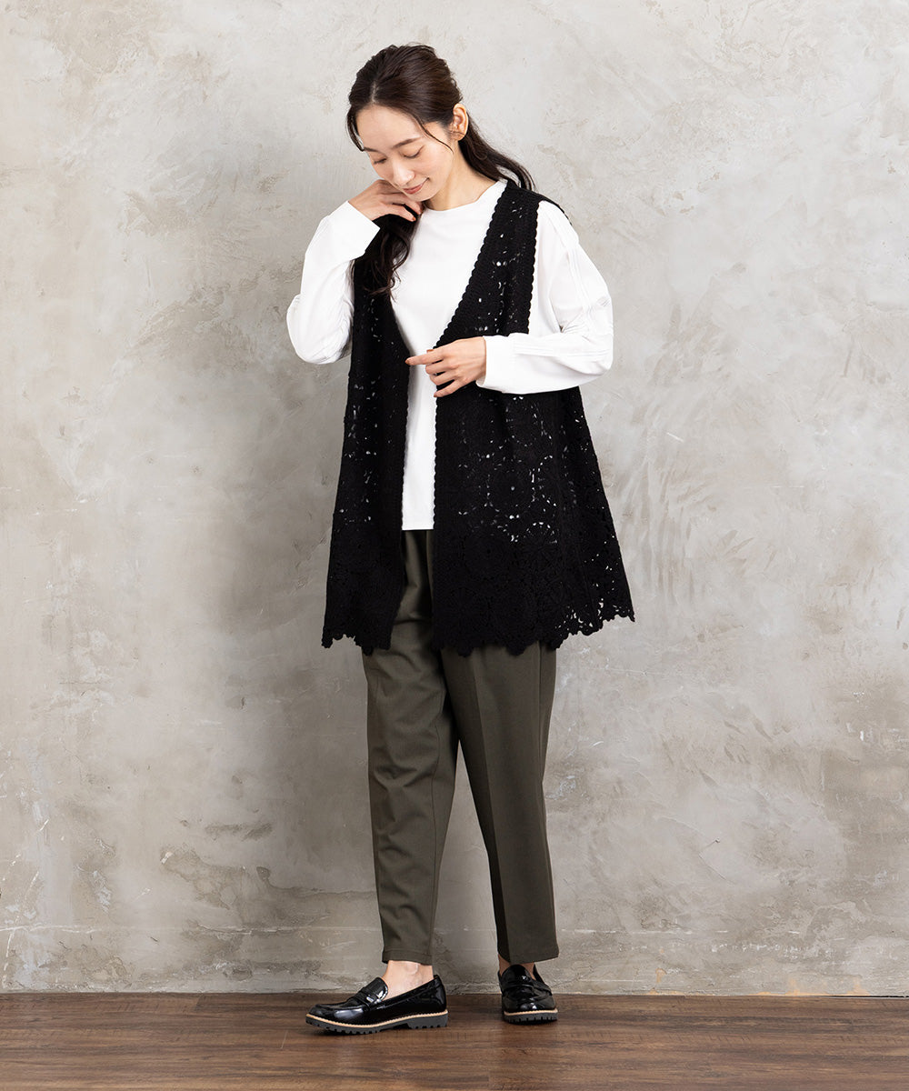 21号(6L～) FONTLAB 布帛コンビ配色ステッチカットソー