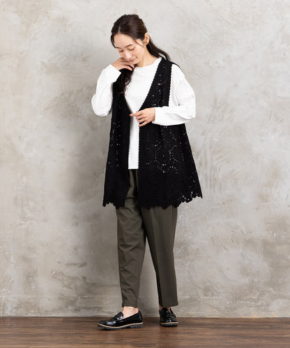 21号(6L～) FONTLAB 布帛コンビ配色ステッチカットソー