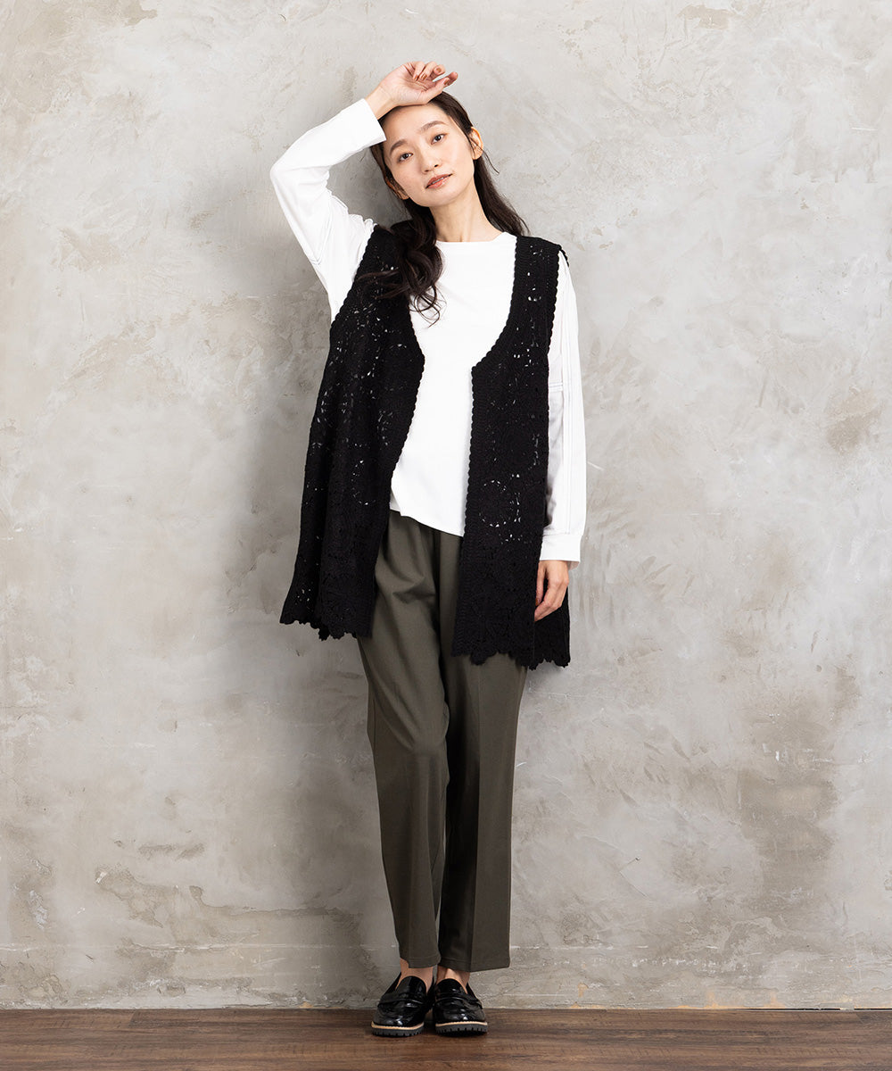 21号(6L～) FONTLAB 布帛コンビ配色ステッチカットソー