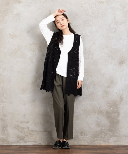 21号(6L～) FONTLAB 布帛コンビ配色ステッチカットソー