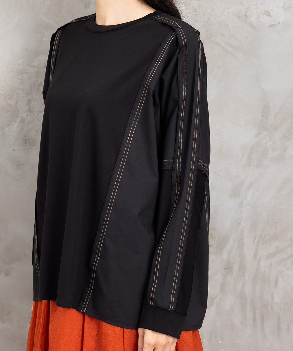 21号(6L～) FONTLAB 布帛コンビ配色ステッチカットソー