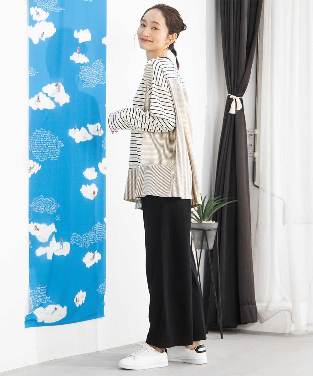 大きいサイズ レディース スイッチボーダーアシンメトリーカットソー