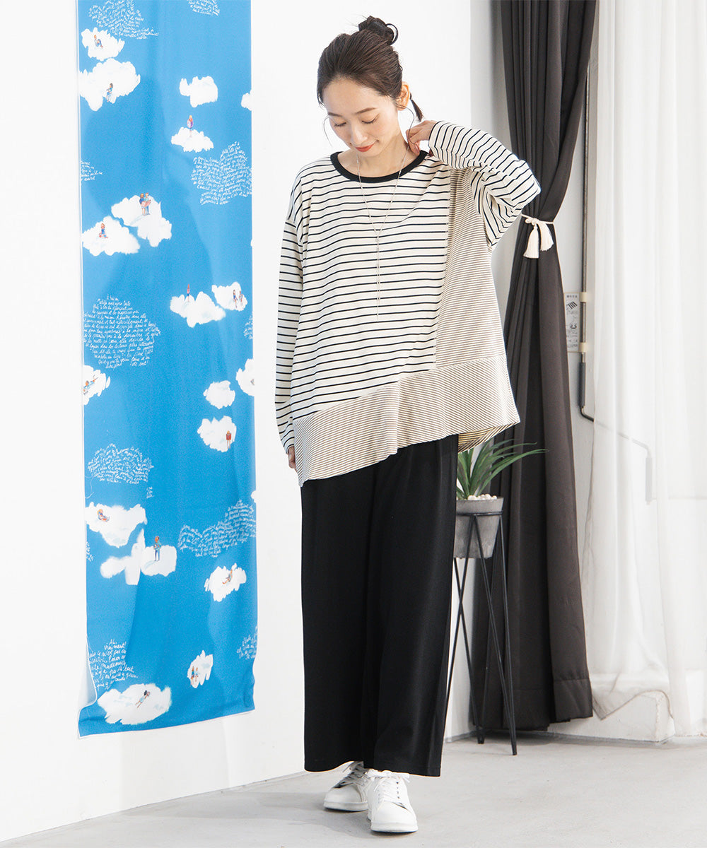 大きいサイズ レディース スイッチボーダーアシンメトリーカットソー