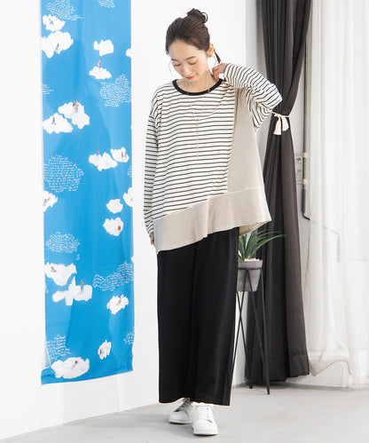 大きいサイズ レディース スイッチボーダーアシンメトリーカットソー