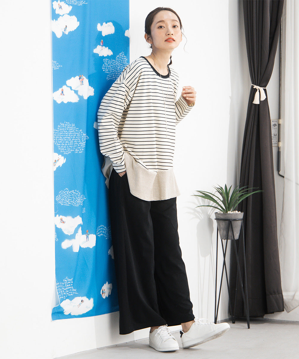 大きいサイズ レディース スイッチボーダーアシンメトリーカットソー