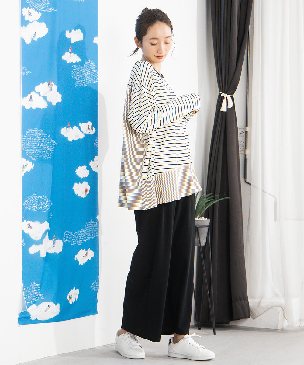 大きいサイズ レディース スイッチボーダーアシンメトリーカットソー