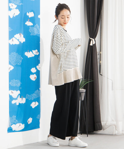 大きいサイズ レディース スイッチボーダーアシンメトリーカットソー