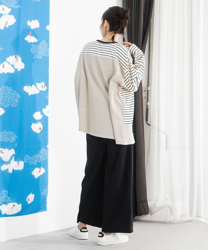 大きいサイズ レディース スイッチボーダーアシンメトリーカットソー