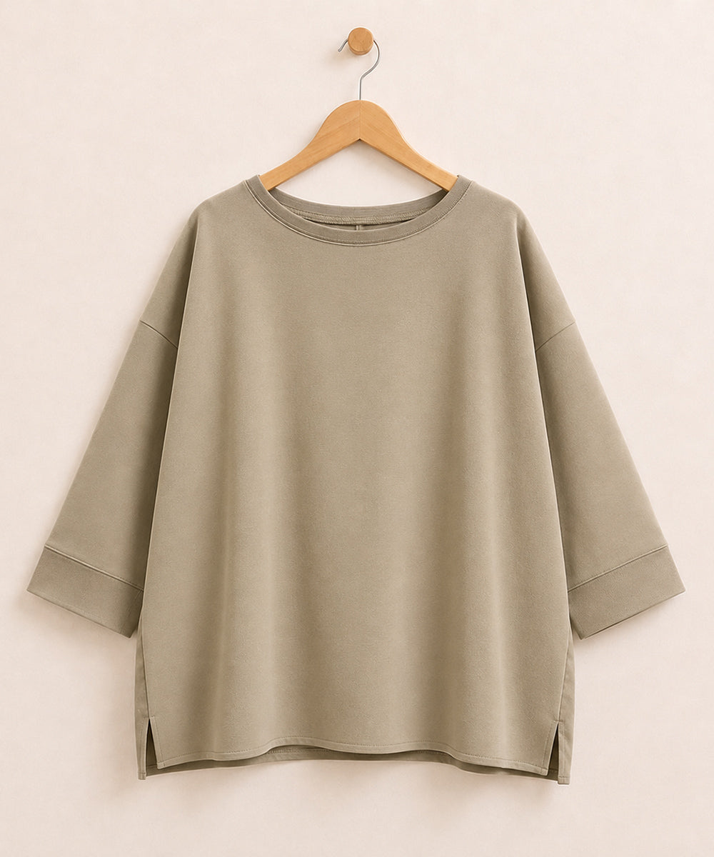 [防シワ]ハイストレッチジョーゼット×シルキーローンコンビプルオーバー