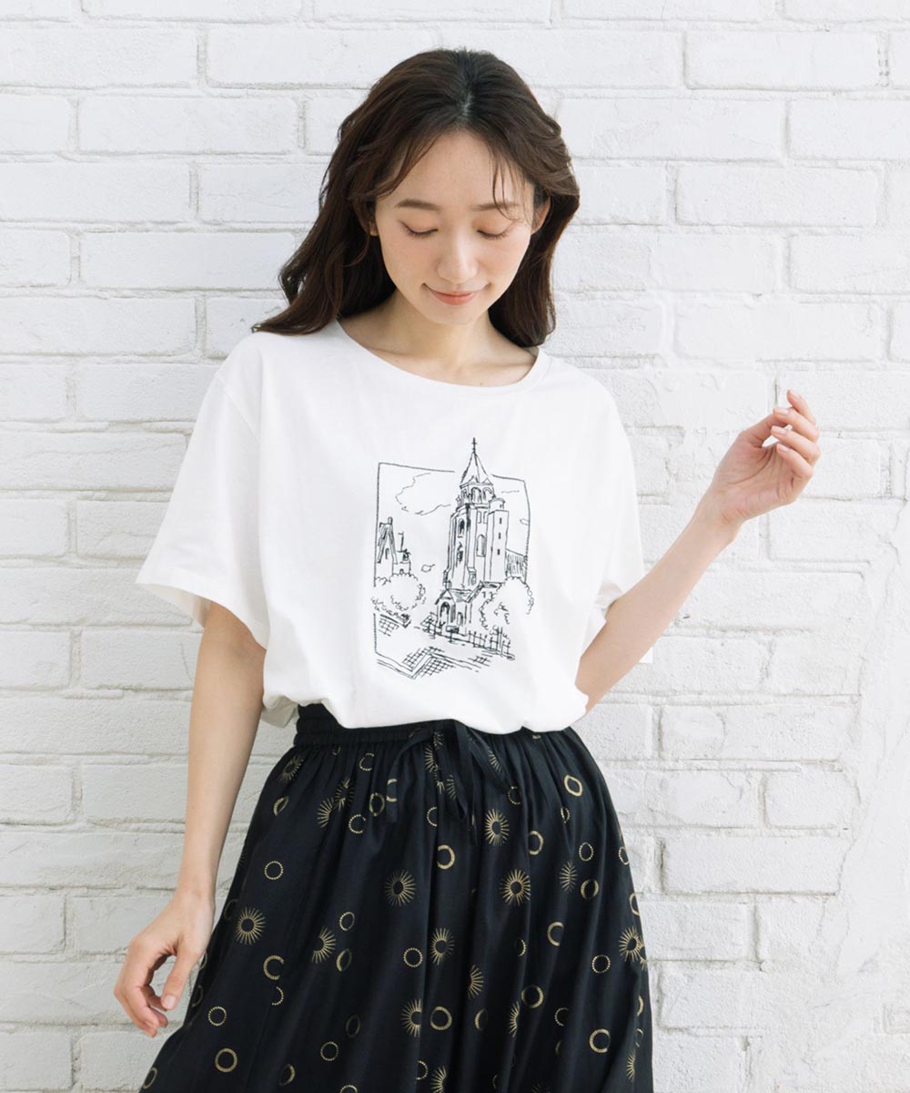 64-2536【大きいサイズ】 21号(6L～) ランドスケープエンブロイダリーTシャツ