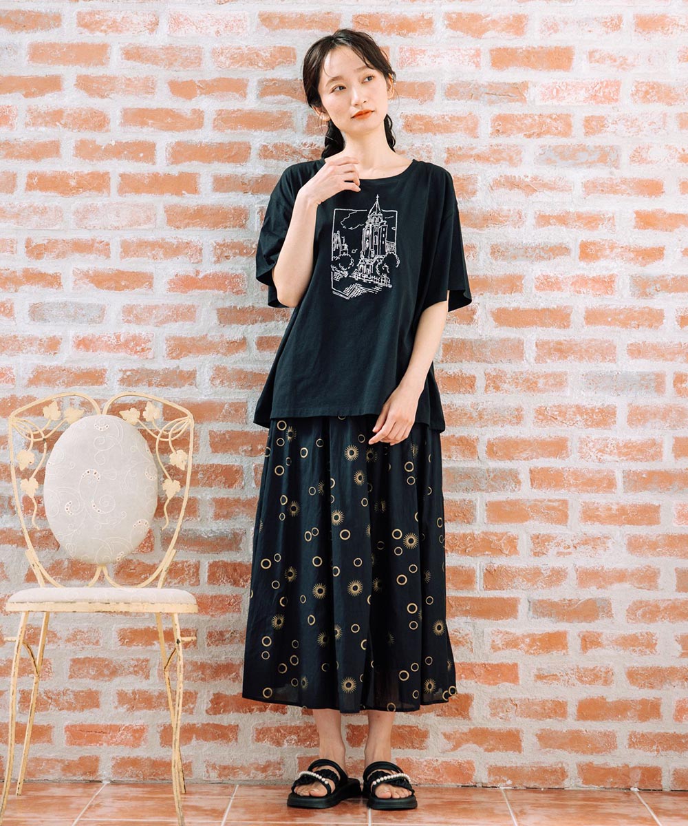 64-2535【大きいサイズ】 9号・15号(M・3L) ランドスケープエンブロイダリーTシャツ