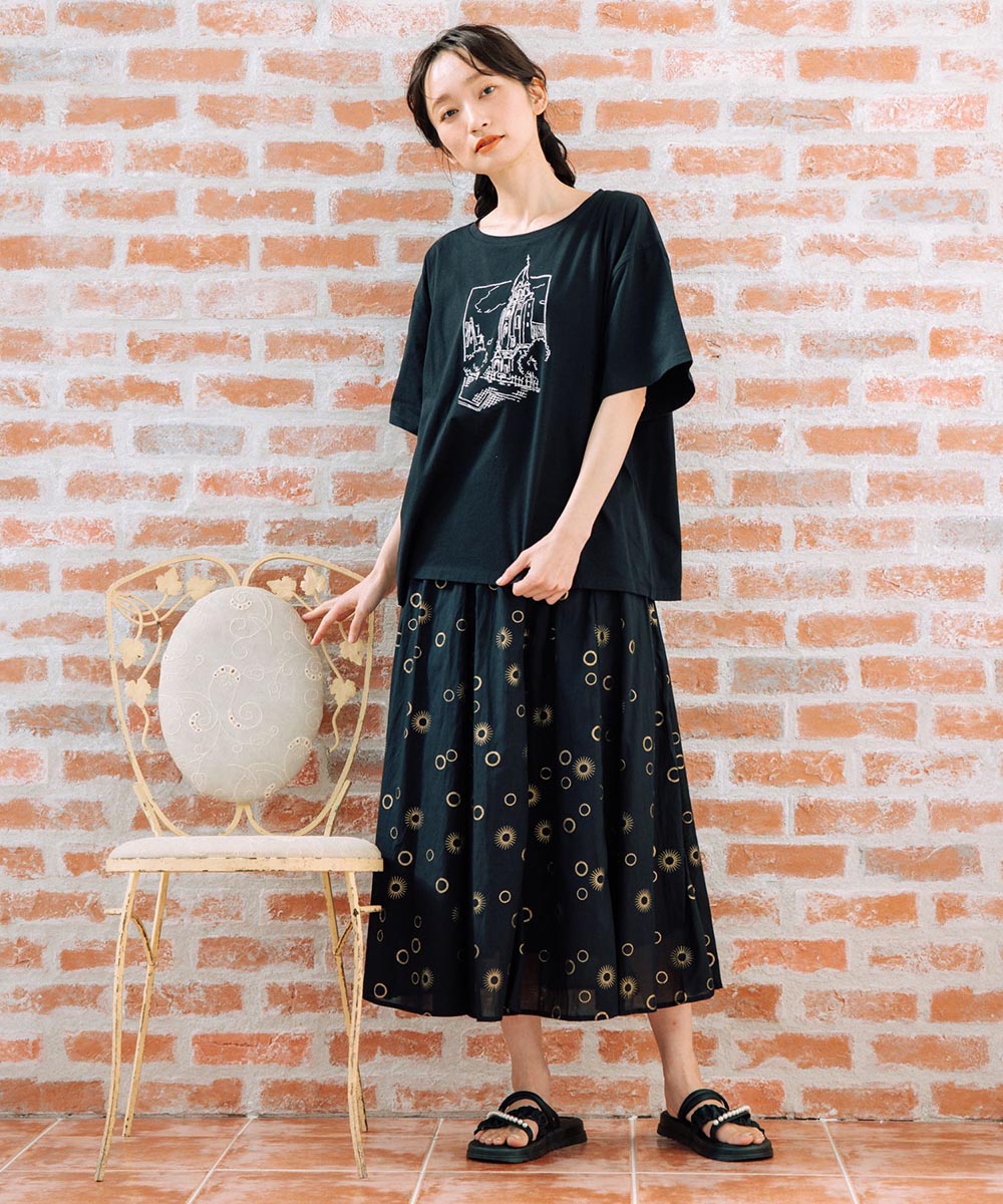 64-2535【大きいサイズ】 9号・15号(M・3L) ランドスケープエンブロイダリーTシャツ