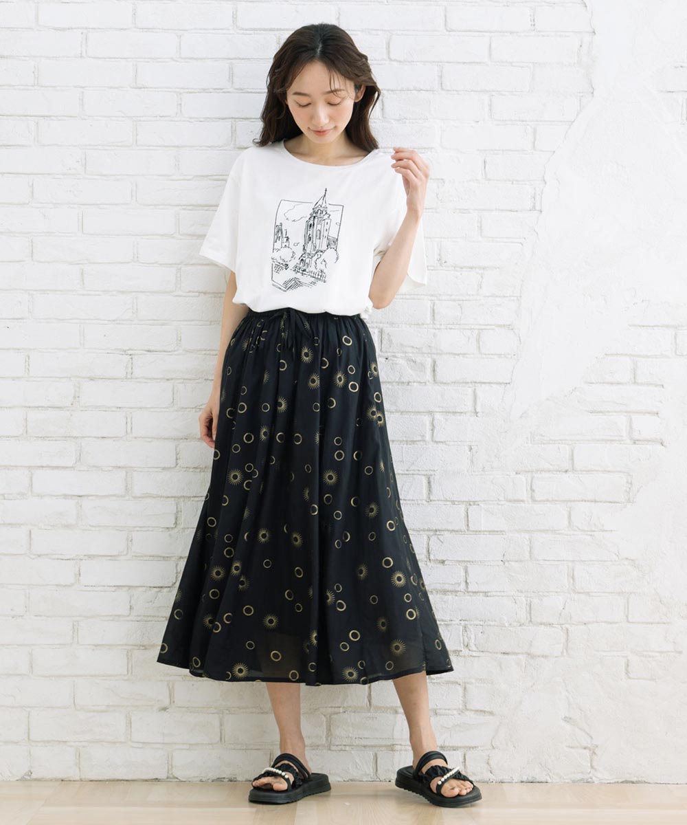 64-2535【大きいサイズ】 9号・15号(M・3L) ランドスケープエンブロイダリーTシャツ