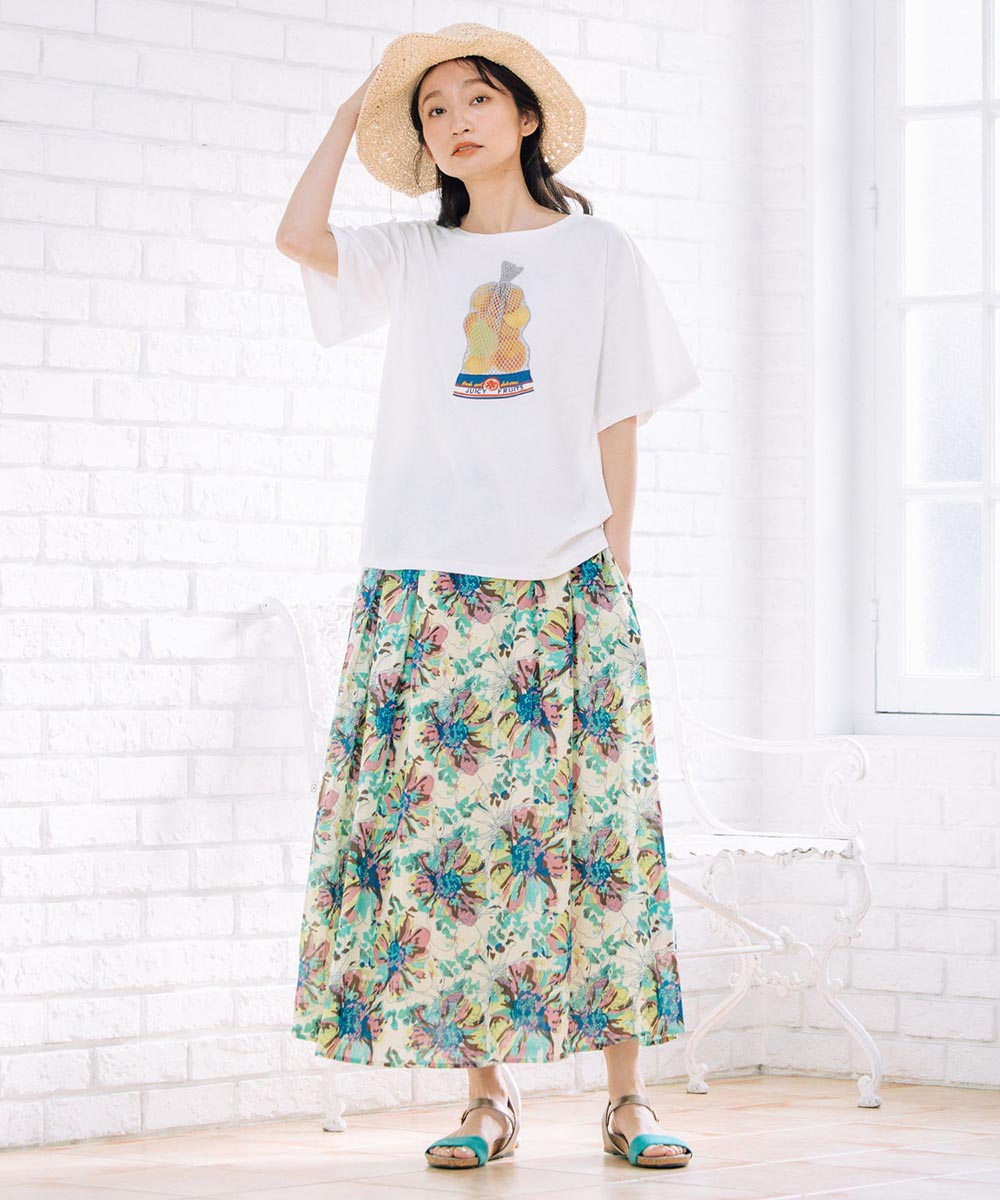 64-2537【大きいサイズ】 9号・15号(M・3L) トロンプルイユフルーツTシャツ