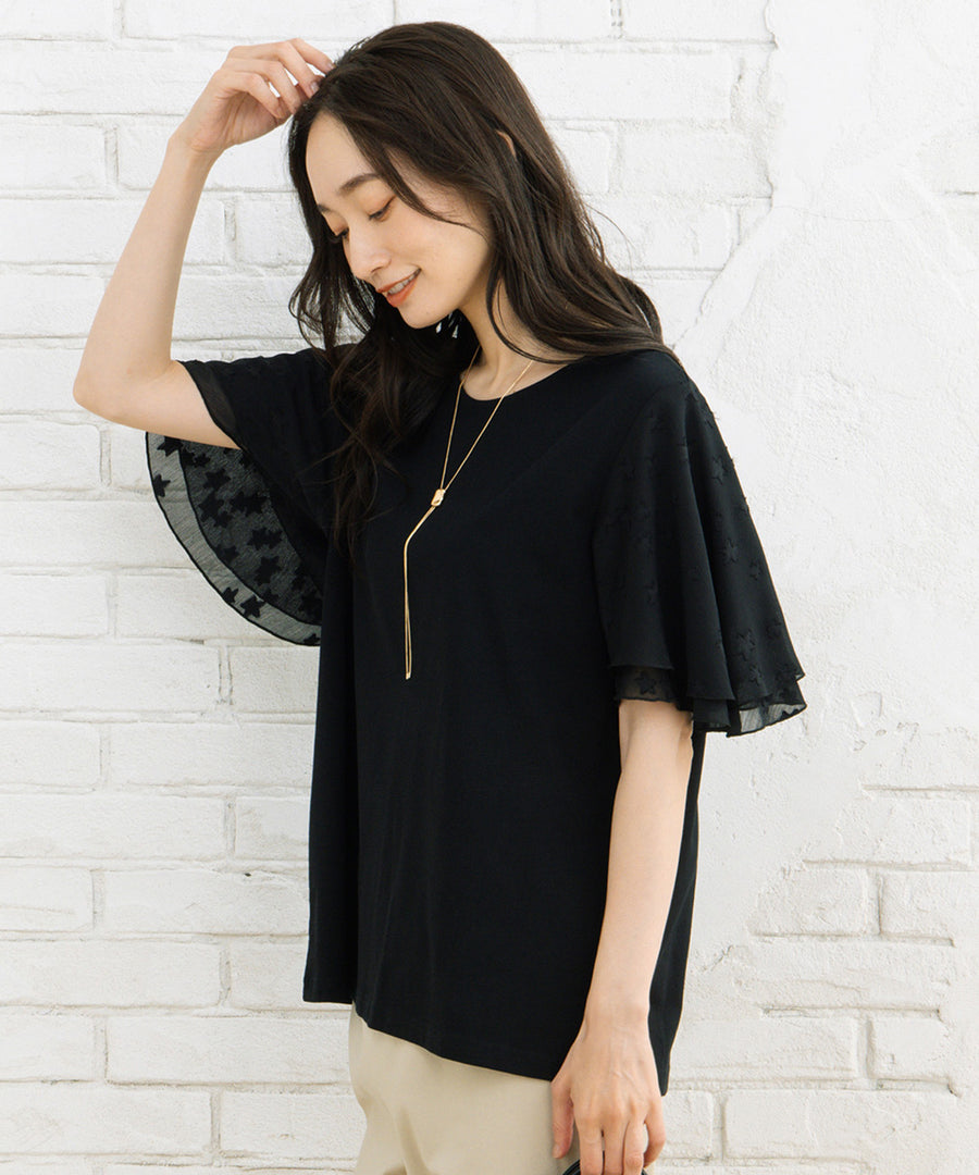 大きいサイズ レディース カットソーシフォンスリーブ ジャカードシフォン ｜sabstreet my standard(サブストリートマイスタンダード)