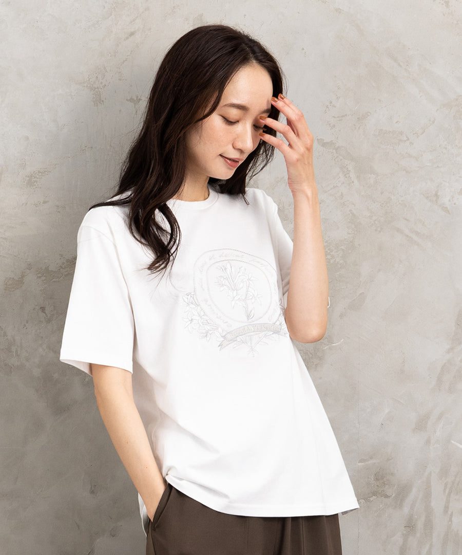 21号(6L~) フラワーエンブレム刺繍Tシャツ