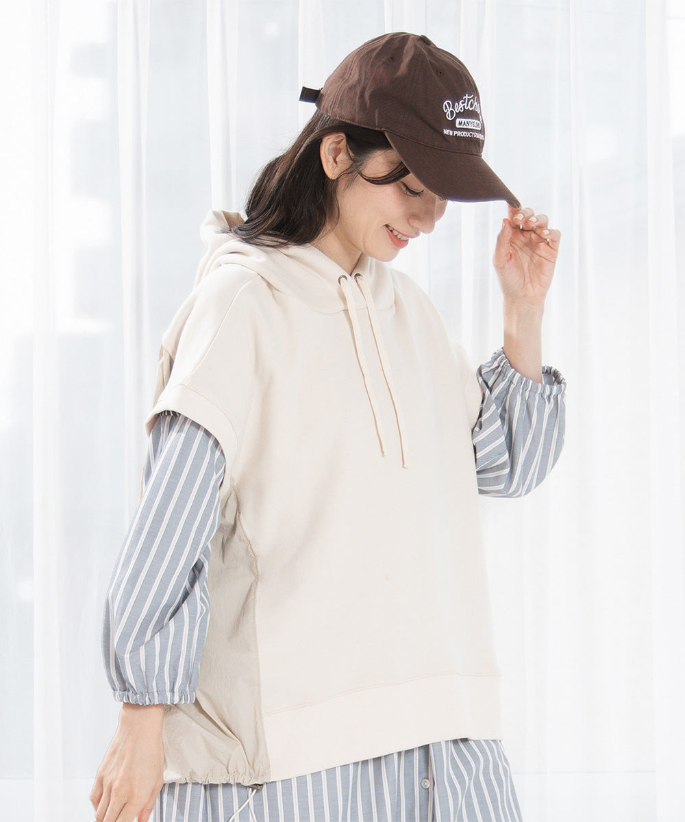 布帛コンビフーディベスト大きいサイズ レディース フーディー