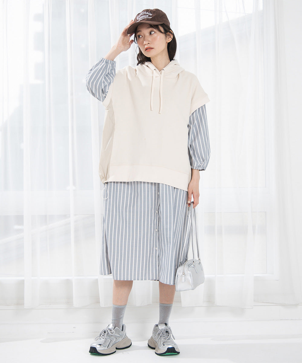 布帛コンビフーディベスト大きいサイズ レディース フーディー