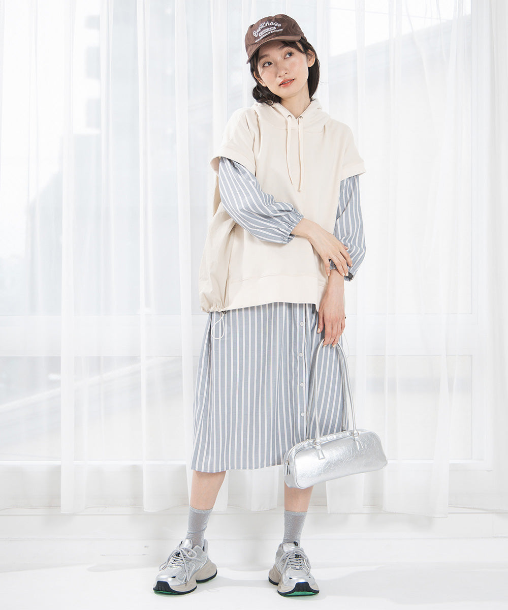 布帛コンビフーディベスト大きいサイズ レディース フーディー