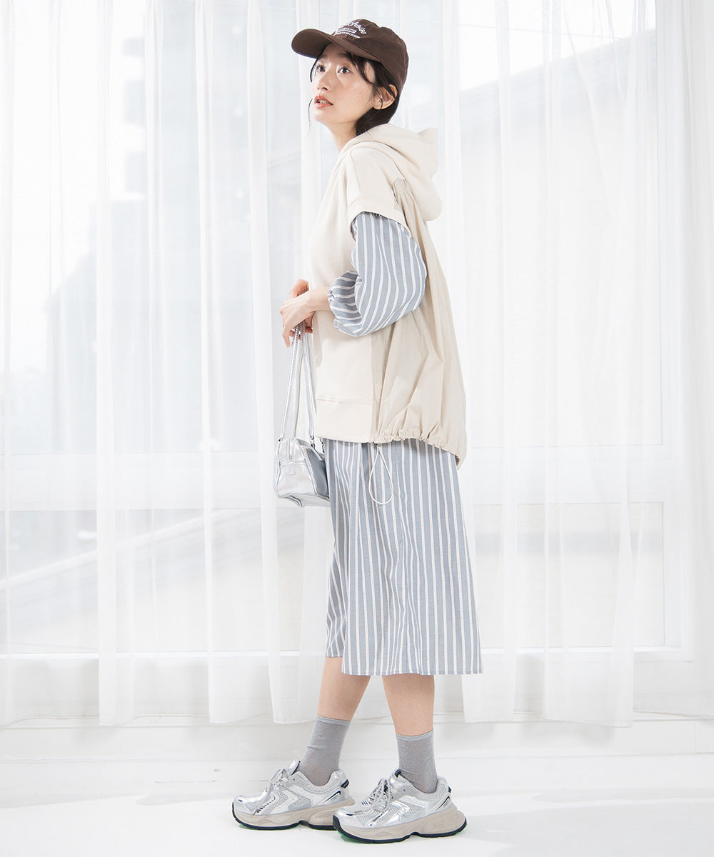 布帛コンビフーディベスト大きいサイズ レディース フーディー