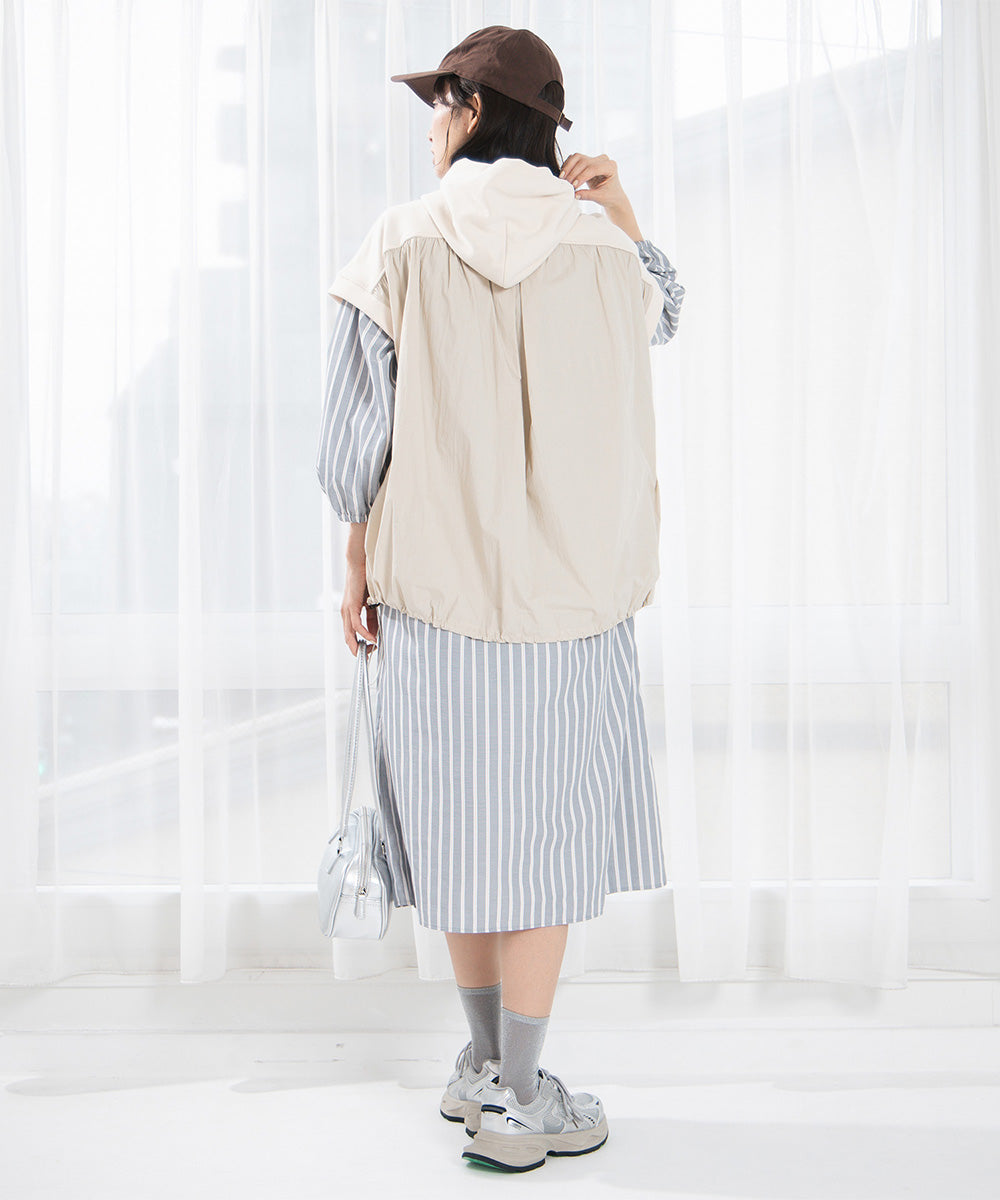 布帛コンビフーディベスト大きいサイズ レディース フーディー