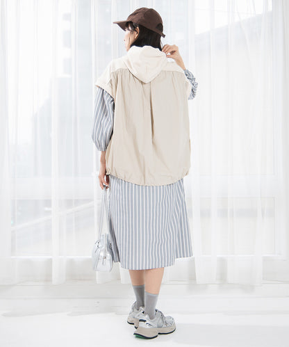 布帛コンビフーディベスト大きいサイズ レディース フーディー