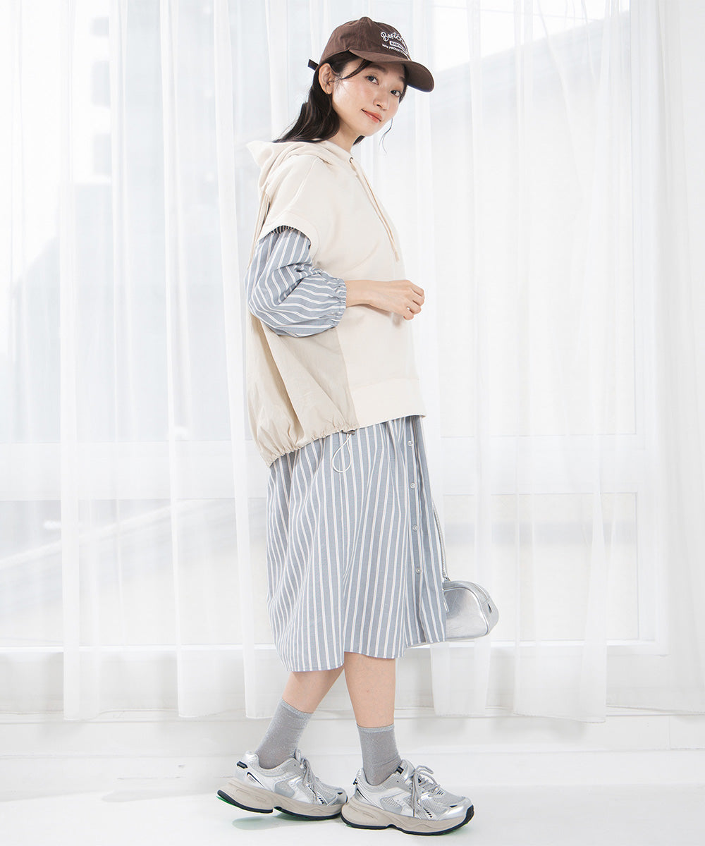 布帛コンビフーディベスト大きいサイズ レディース フーディー