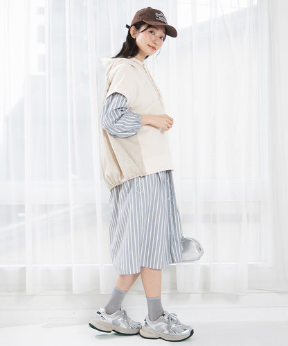 布帛コンビフーディベスト大きいサイズ レディース フーディー